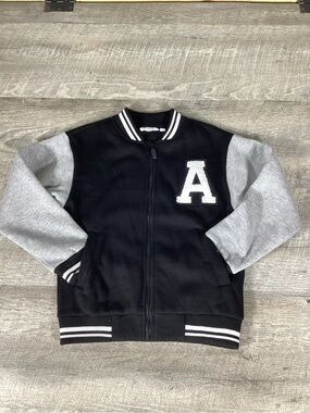 Futurino Boy Varsity Jacket Kids 134 US 8/Small Black Gray Zip Up Letterman Coat